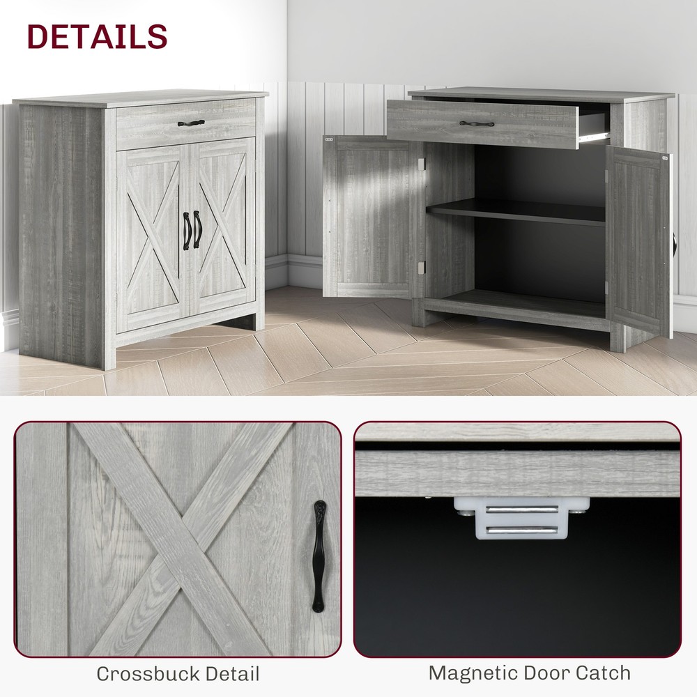 Sideboard Cabinet with Barn Doors Kitchen Buffet with Drawer Adjustable Shelf
