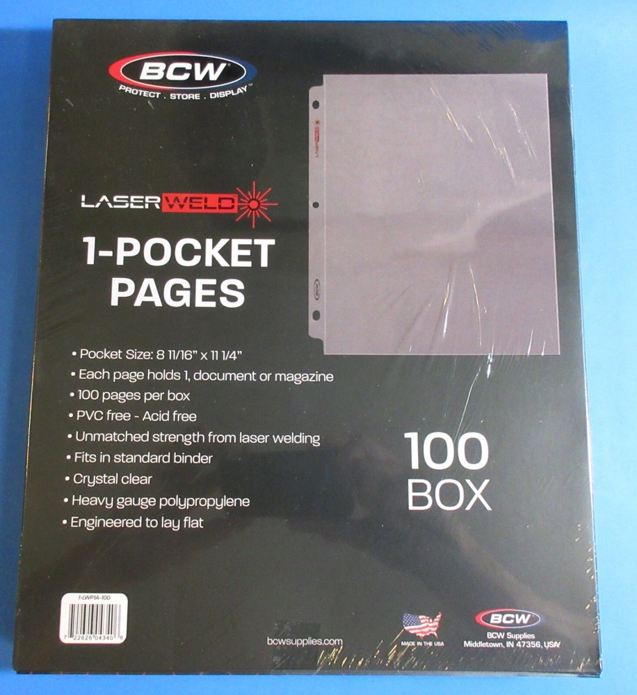 100 LASERWELD 1-POCKET 8½" x 11" DOCUMENT PAGES,FITS 3-RING BINDER-CRYSTAL CLEAR