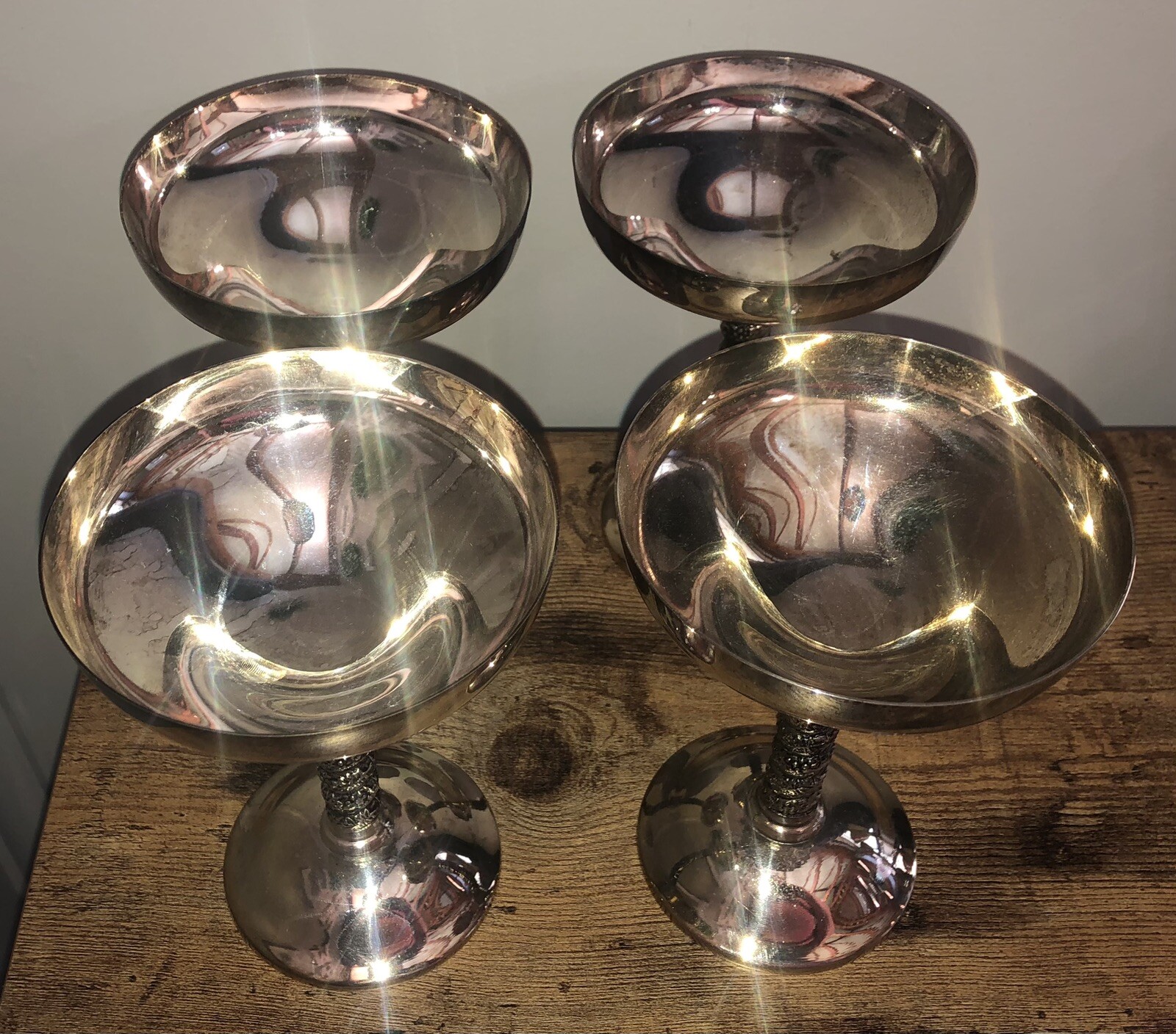 (12) Vintage Alfonso Lara Silverplate Wine Cups Goblets Spain Vine Twisted Stem