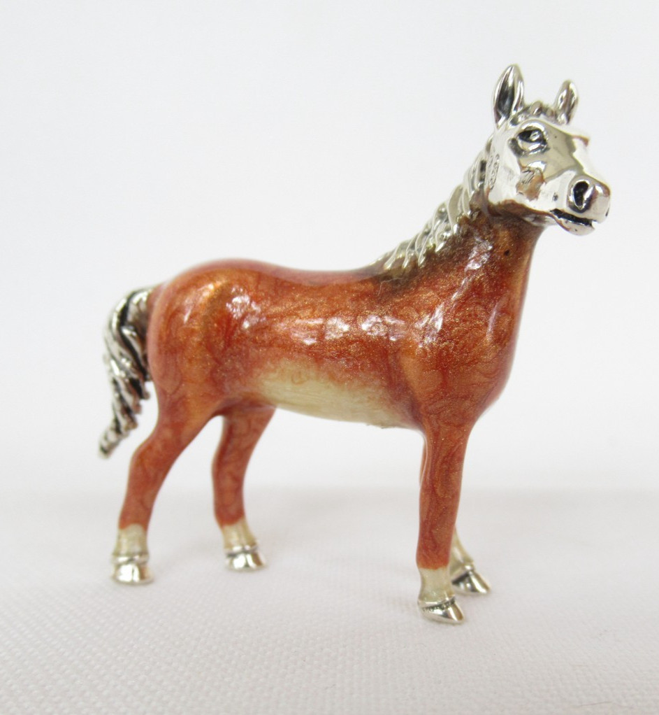 Saturno Italy Miniature Sterling Silver Enamel Horse Animal Figurine