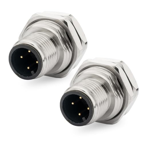 M12 A Coded IP67 Waterproof Front Bulkhead Panel Mount Connector 4 Pin Male