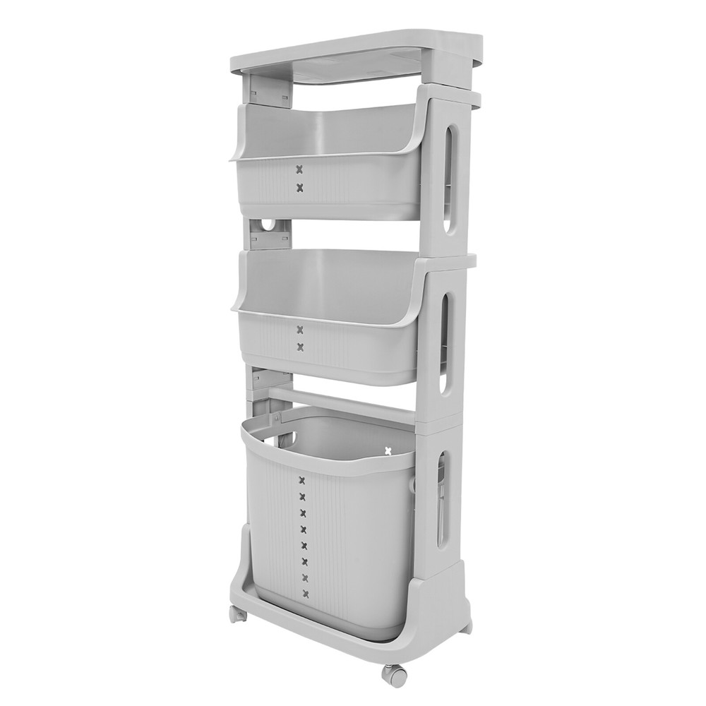 4-Tier Rolling Plastic Laundry Basket Removable Laundry Hamper w/ Wheels Gray