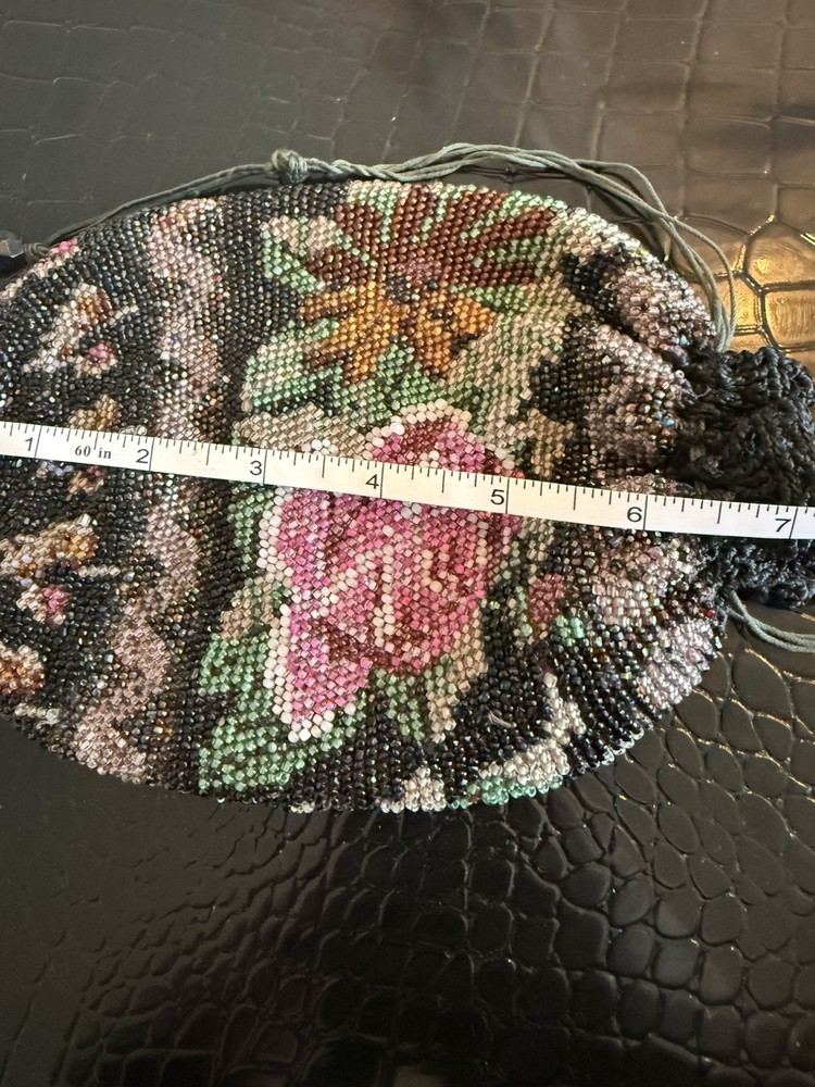 Antique Beaded Crochet Drawstring Purse~