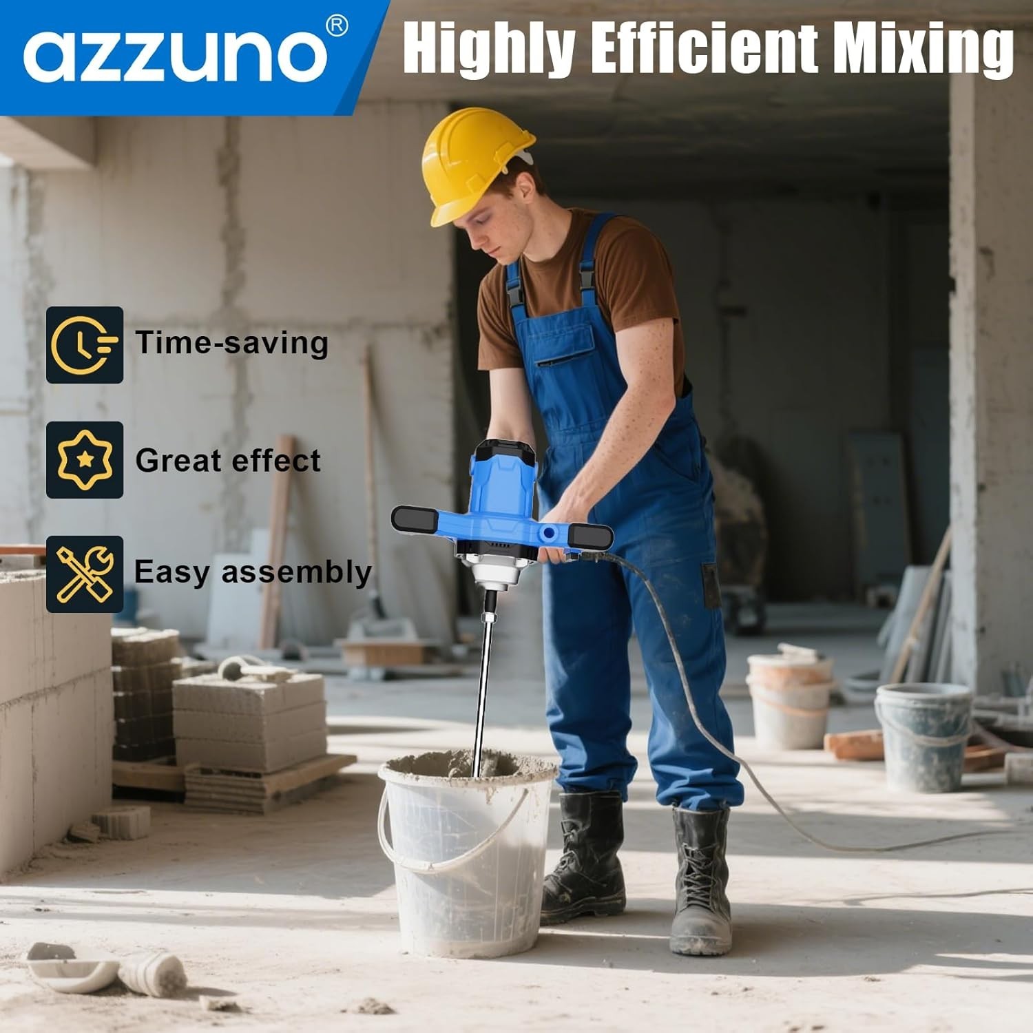 Handheld Concrete Mixer Cement 110V Portable Mud Mixer with 6 Adjustable Speed