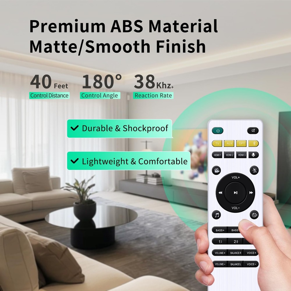 WDZP New Remote Control fit for Polk React & Command Sound Bars White
