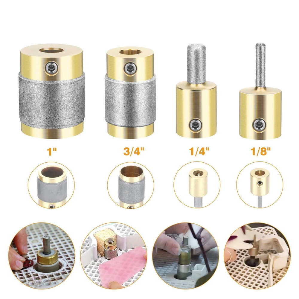 4PCS Diamond Bits for Stained Glass Grinder, 4 Sizes Grinder Head Accessories