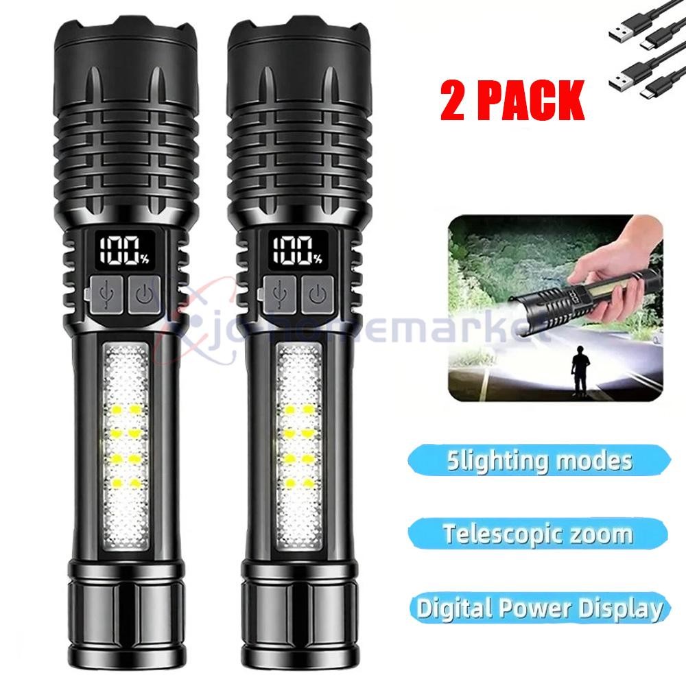 2PACK 99000000 LM Super Bright LED Tactical Flashlight Rechargeable Work Light