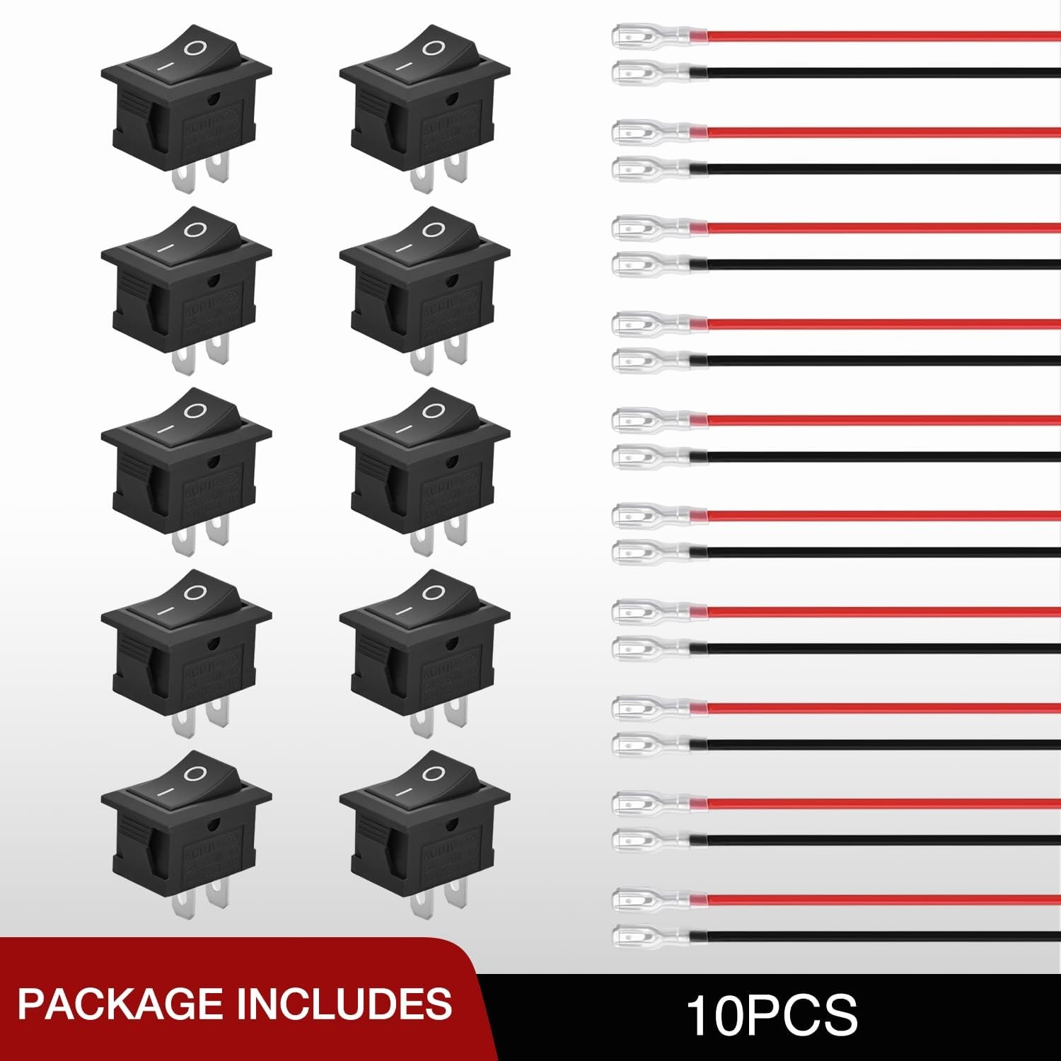 Nilight 10PCS Mini ON/Off Rocker Switch 2Pin SPST 12V 20A 125V 10A Toggle Switch