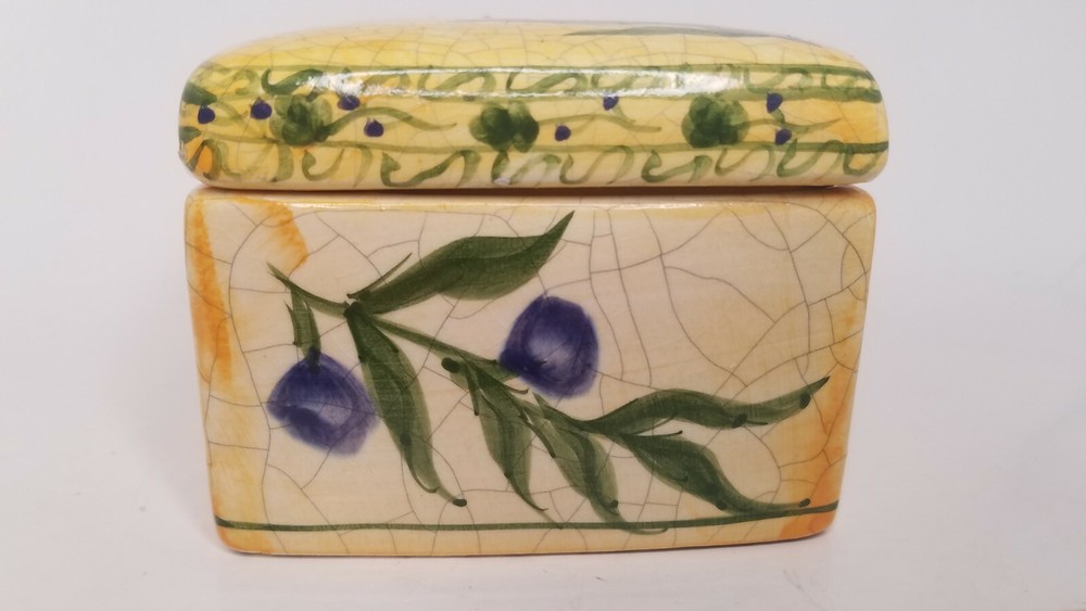 Crackle Yellow Rectangle Ceramic Box purple Olives with branches storage
