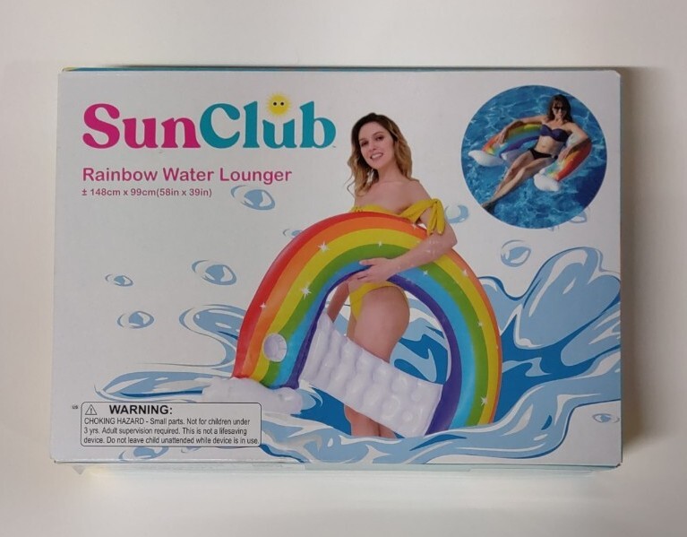 Inflatable Rainbow Pool Float with Seat and 2 Cup Holders