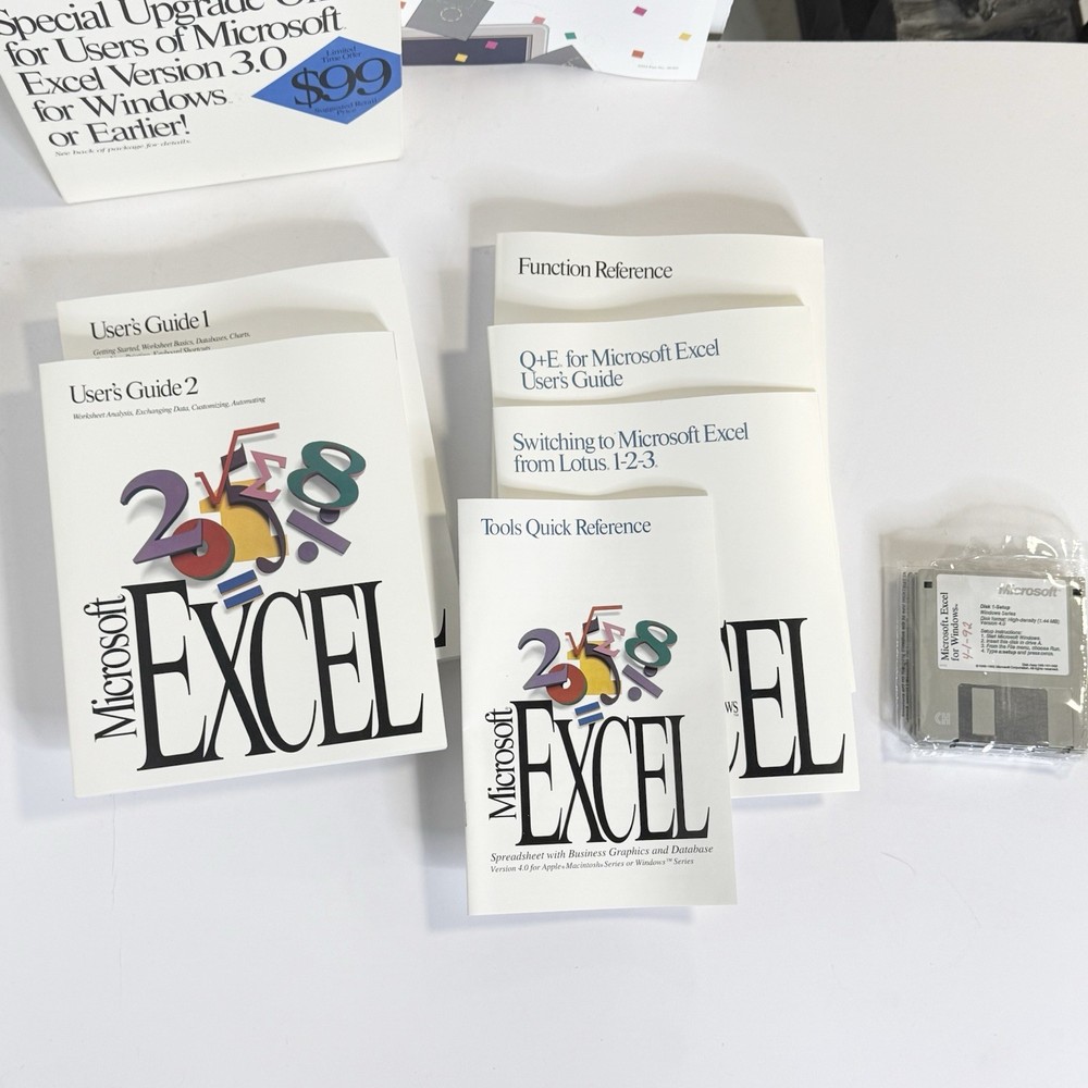 Microsoft Excel for Windows 4.0 Upgrade Version 3.0 Vintage Software READ ALL