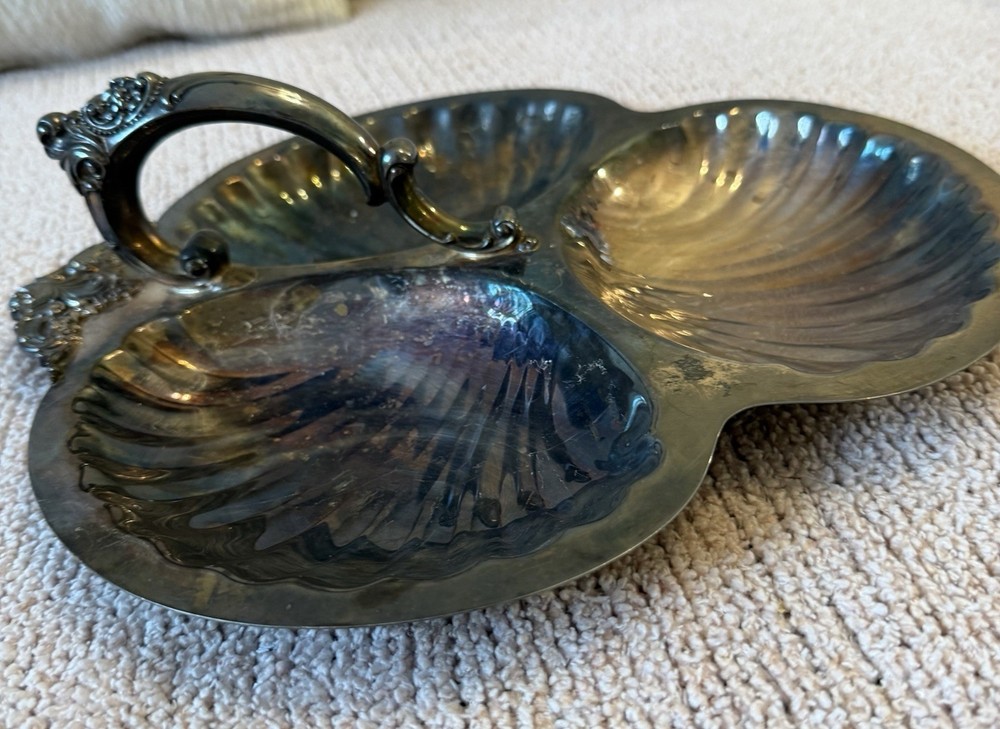 Serving tray vintage silver plate Shell- shaped Three Section Divided