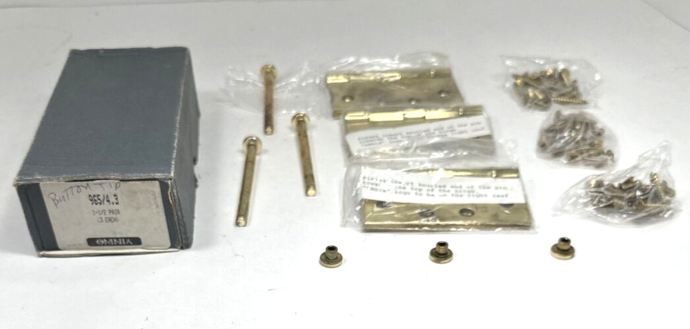 New 3 Pcs Omnia Brass 965/4.3 Door Hinges 3 Each Button Tip 965 Locksmith
