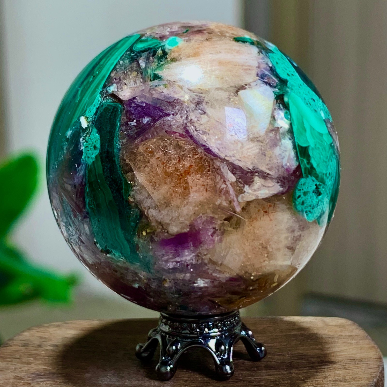 94G Newly discovered rare malachite purple mica symbiotic sphere restoration