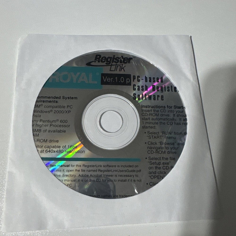 Royal Register Link Version 1.0 PC Based Cash Register Software CD ROM