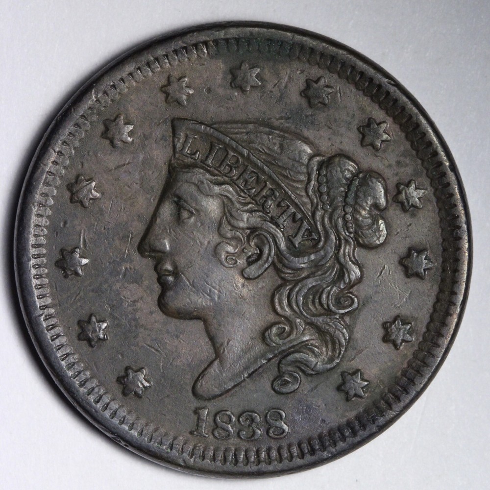 1838 Coronet Head Large Cent CHOICE AU E131 DABN