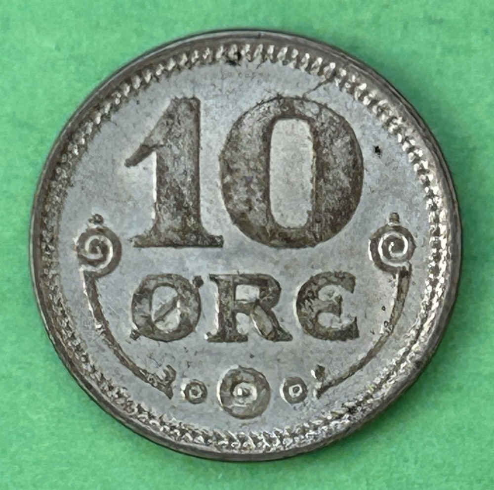 1919 Denmark 10 Ore Billion Silver Coin