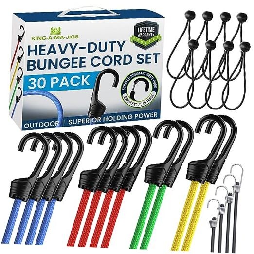 (30 Pack) Durable, Long Lasting - Assorted Bungee Cords with Hooks Heavy Duty