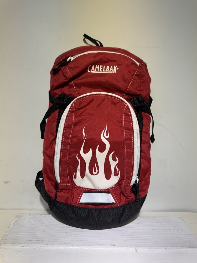 Camelback Backpack Hydration Pack Mini Mule Red W /White Flames NO BLADDER