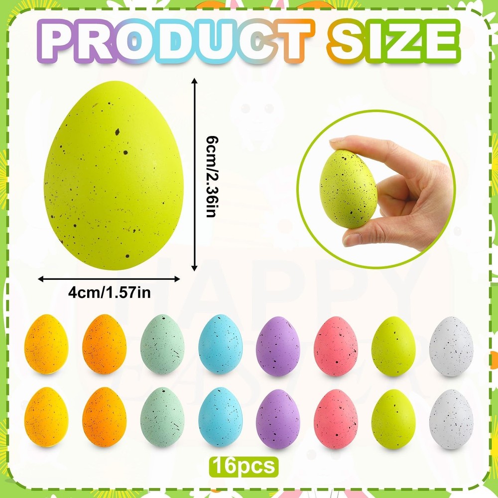 16 Pcs Speckled Easter Eggs,2.4 Inch Plastic Colorful Easter Eggs Table Decor...