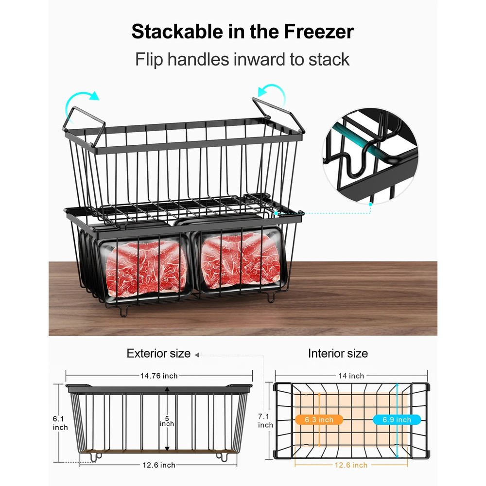 6 Pack Freezer Organizer Bins Stackable Chest Deep Freezer Sort Frozen