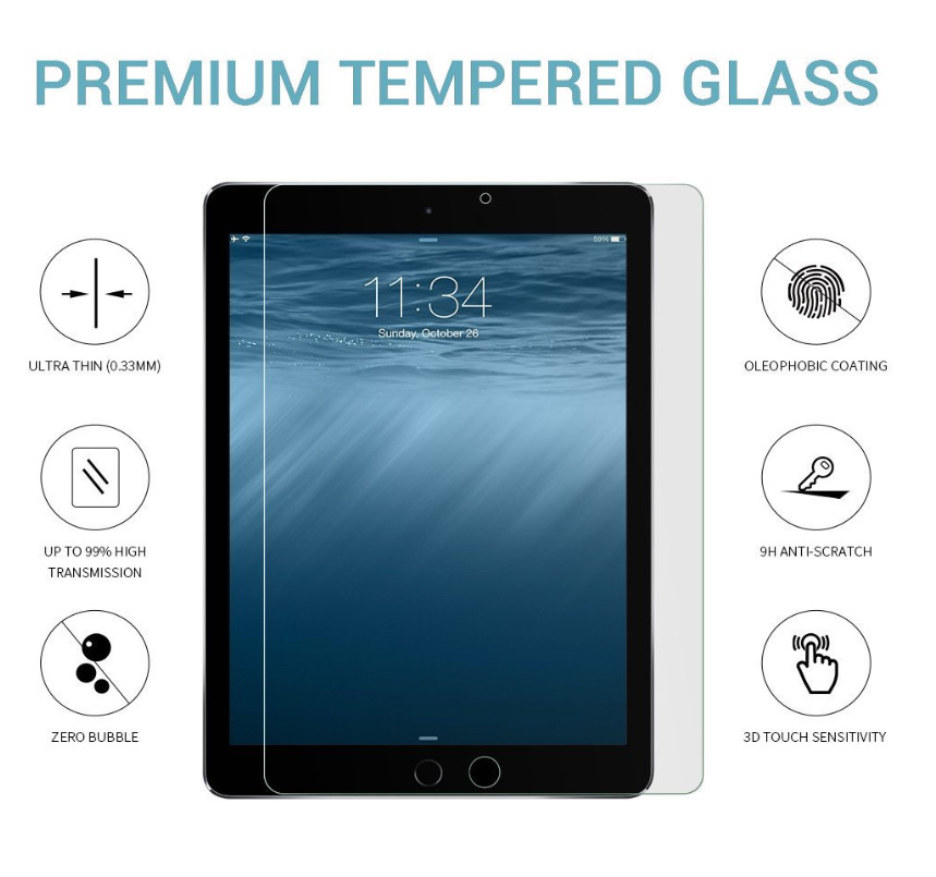 [2-Pack] Tempered GLASS Screen Protector for Apple iPad 5th Generation 2017 9.7'