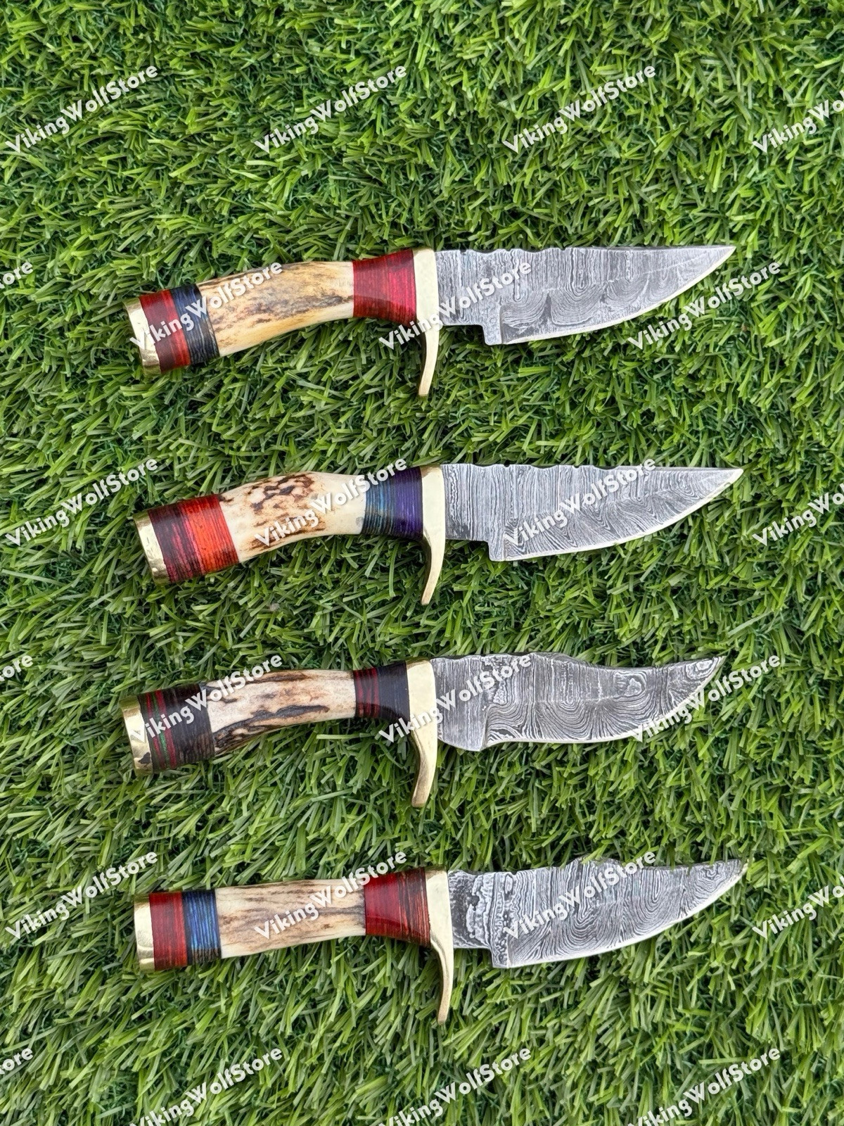 6 Inch, LOT OF 20 Handmade Damascus Steel Skinner Knives in Stag Horn W/Sheath