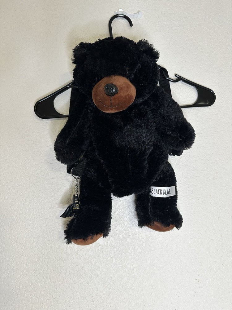 Bear Plush Faux Fur Backpack Small Black/Brown Solid Zip Adjustable Straps