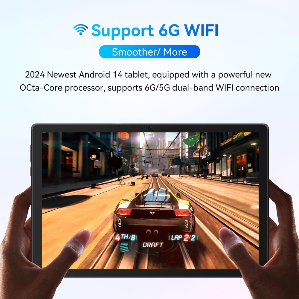 10.1" Android Tablet 10+128GB IPS Touchscreen Octa-core Processor Wi-Fi 6 Gray