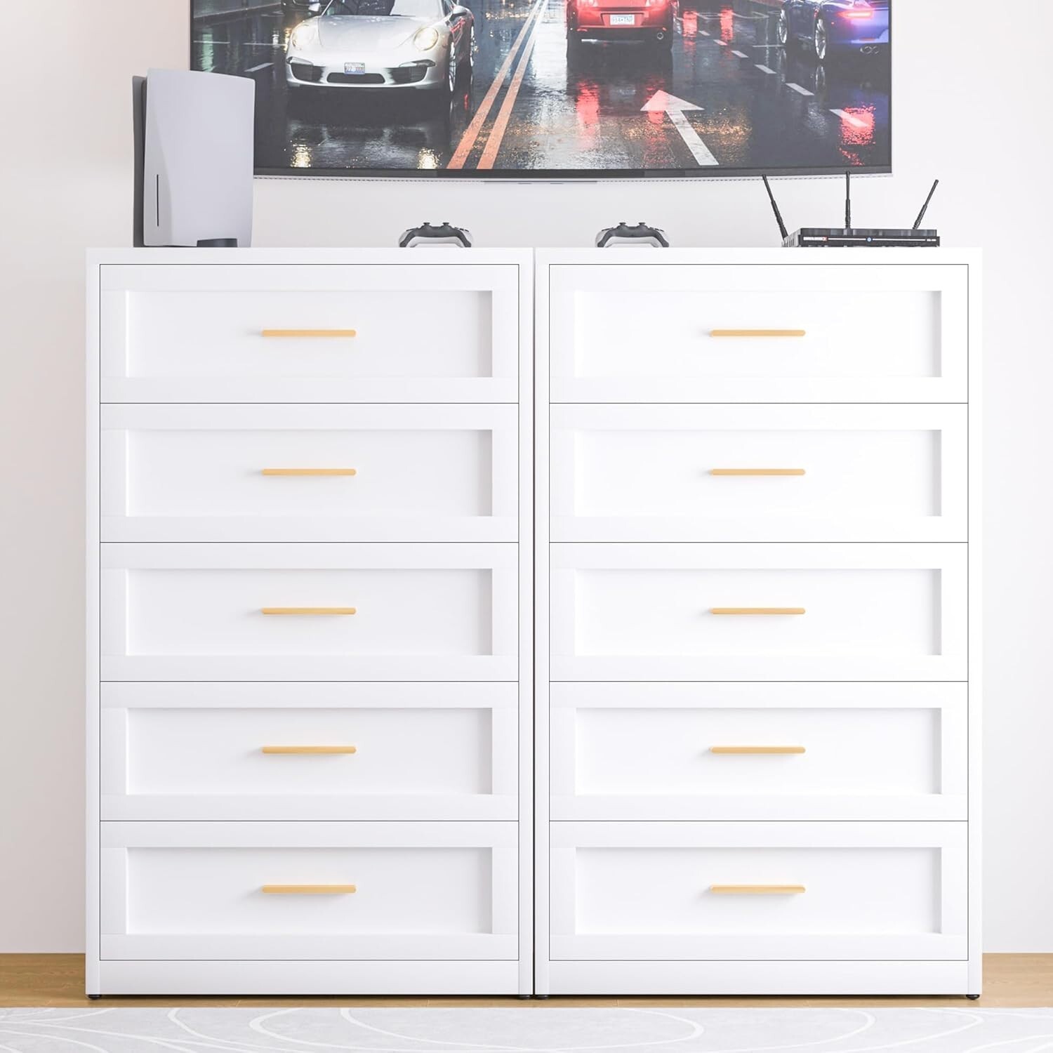 Cofar 47.72" Metal 5 Drawer Tall Dresser Storage Cabinet For Bedroom,Livingroom