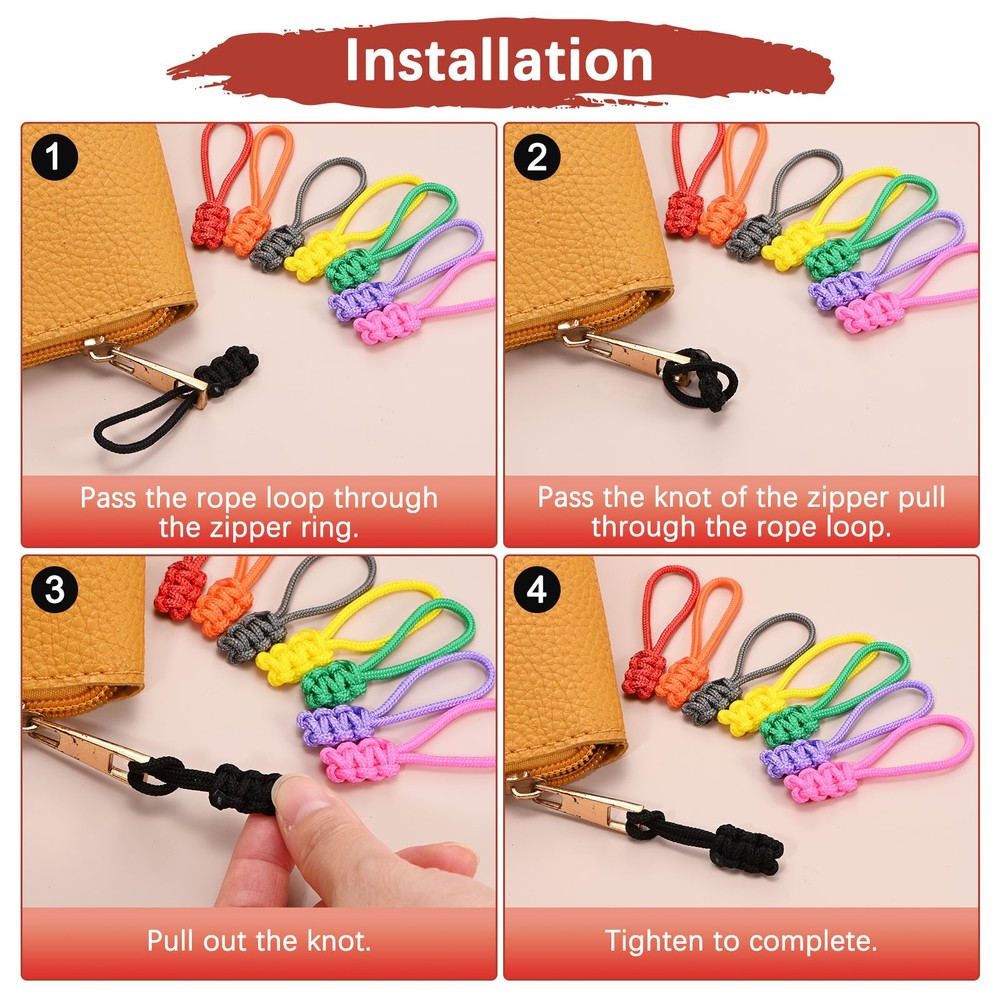 Zipper Pull Replacement [12PCS] - Extender Woven Rope Zipper Heads - [Gray]