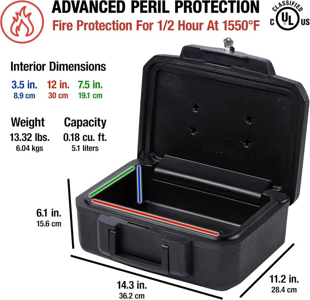 Fireproof Lock Box with Key, Portable Safe for Documents & Valuables