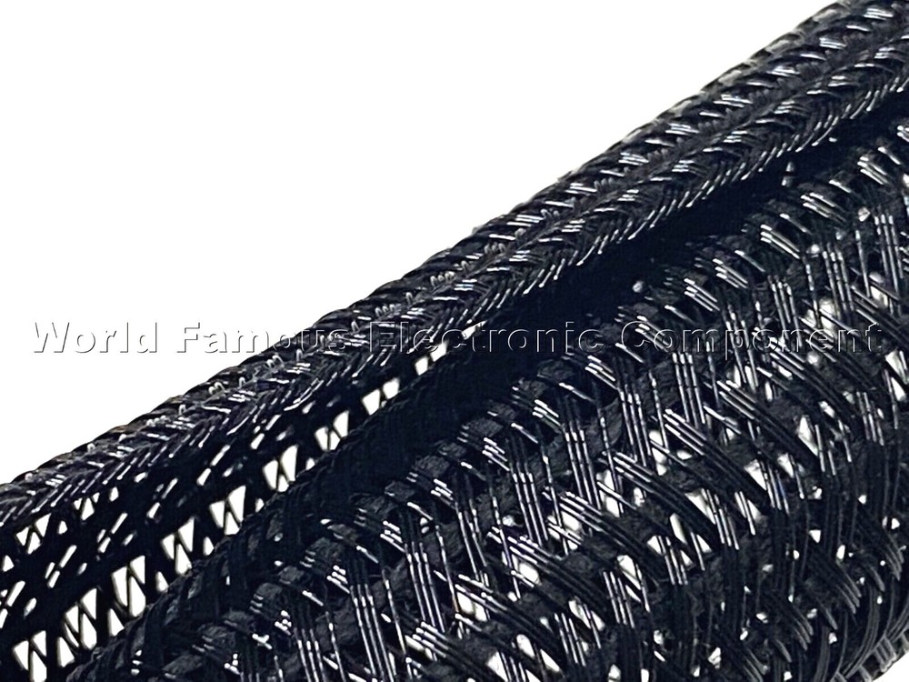 F6N1.50BK 1.5" Black Split Braided Cable Sleeving , Split Loom , Wrap ,USA