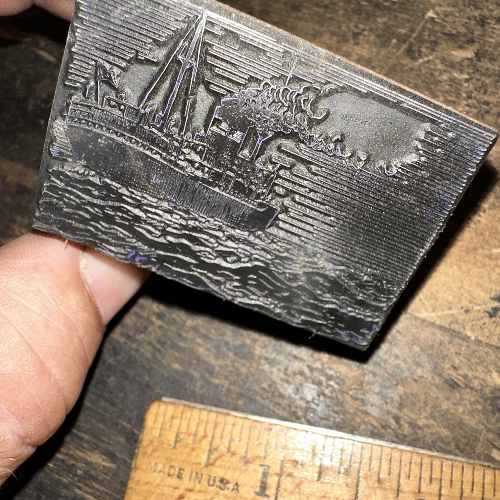Print Block ( Old Steamship ) Nice Details!
