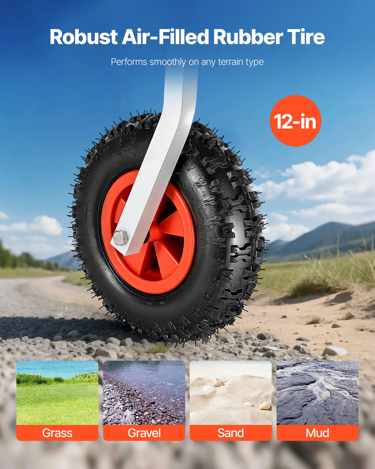 VEVOR Boat Launching Wheels 500lbs 12" Aluminium Alloy Transom Wheel Rubber Tire