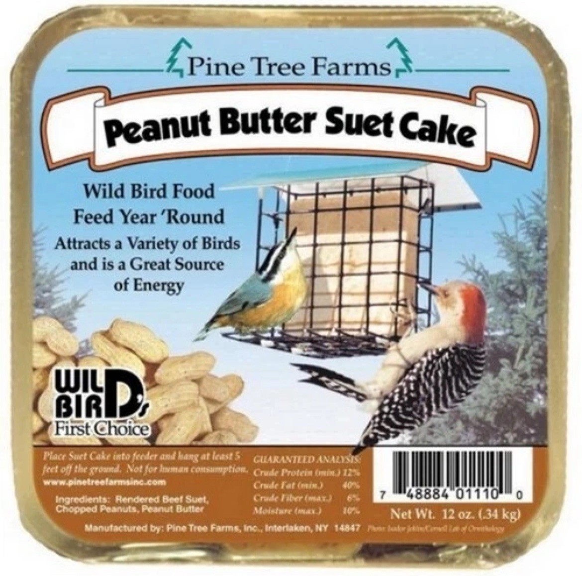 Pine Tree Farms 6 Pack Peanut Butter Suet Cake Wild Bird 12 Ounce (Pack of 6)