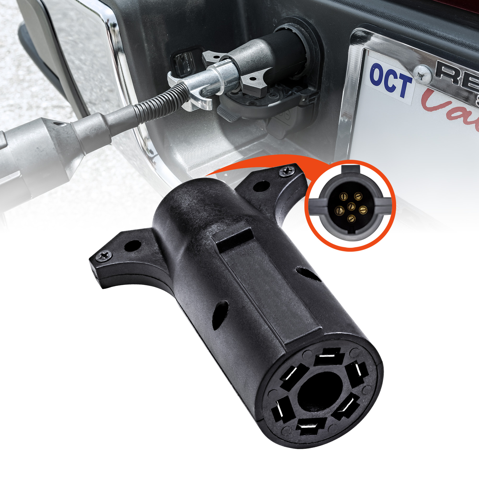 7 Pin Blade to 6 Pin Round Trailer Adapter Wiring Plug For RV Tow Truck Lights