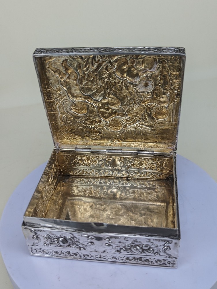 1901 Berthold muller solid silver box with cherubic scene & goats