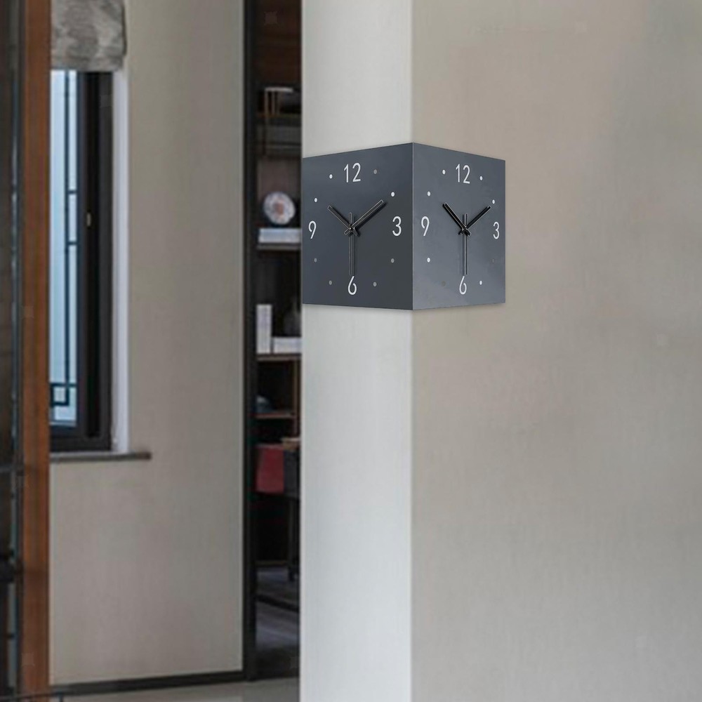 Double Sided Corner Wall Clock Decorative with Light Easy Read Square Silent for