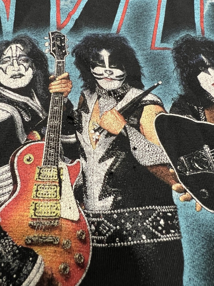 KISS Farewell World Tour 2000 Black Concert T Shirt Rock-n-Roll Size L Distress