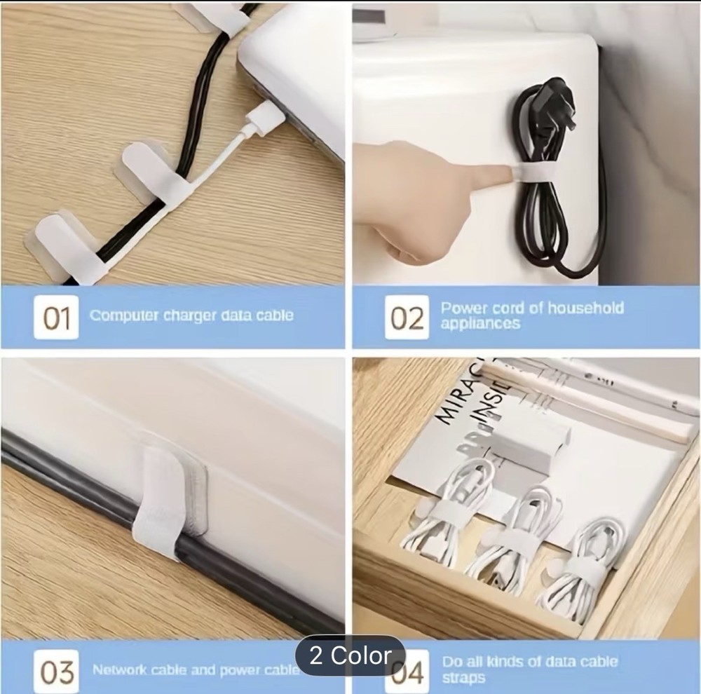 28PCS Cable Ties Self Adhesive Hook Loop Fasteners Wire Management Organizer