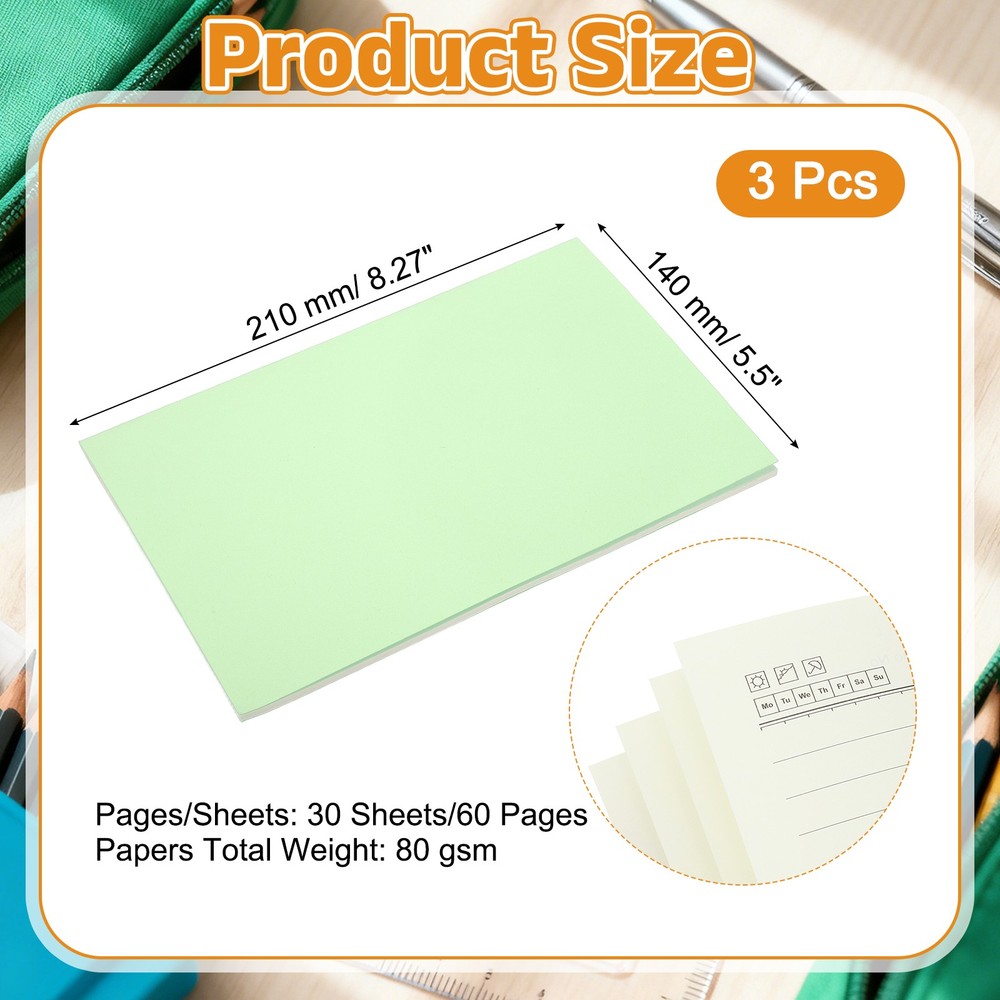 3 Pack A5 Notebook, A5 Journal Mini Notebook Pocket Kraft,Green