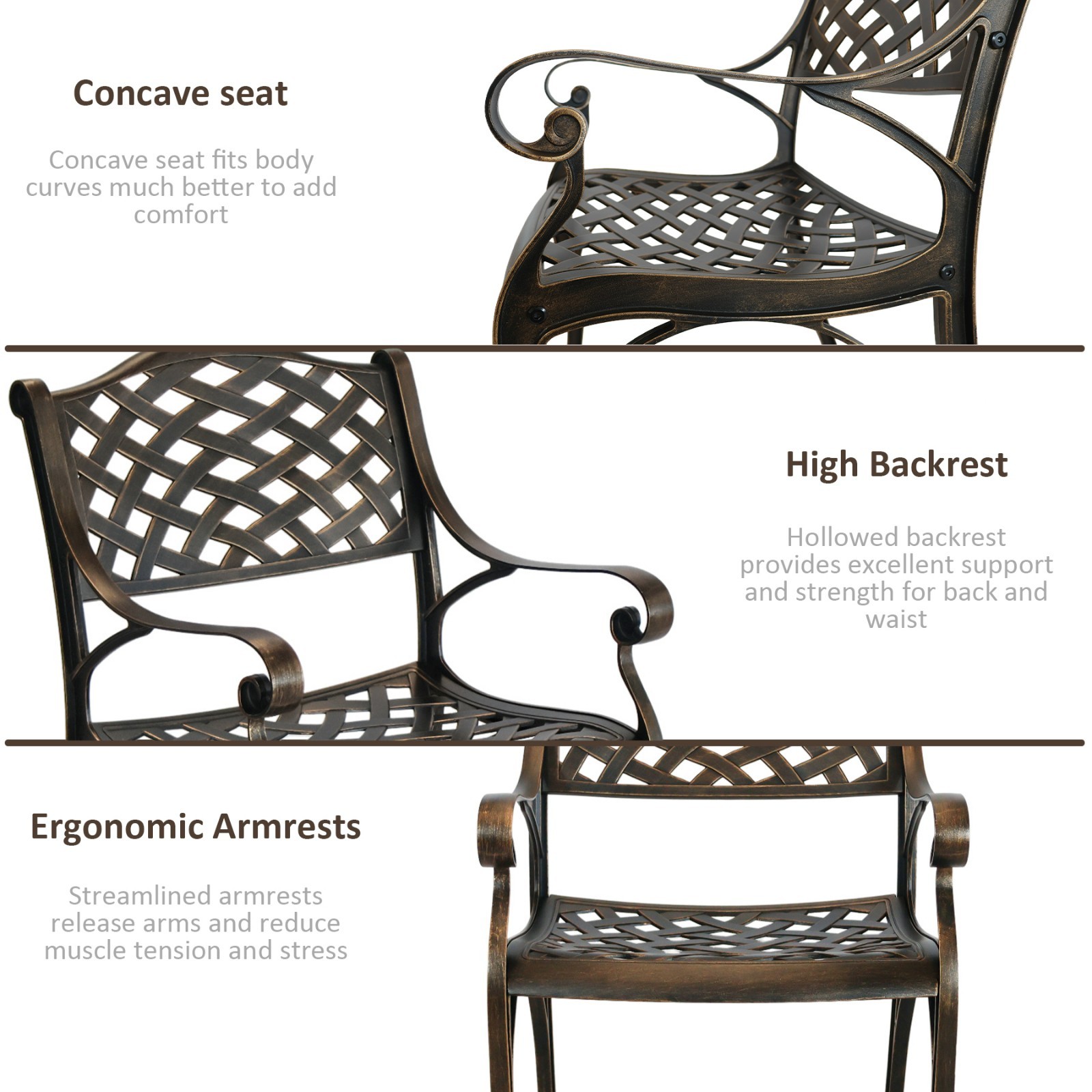 5 Pieces Patio Dining Set Cast Aluminum Patio Table and Chairs Set 4 ,Bronze