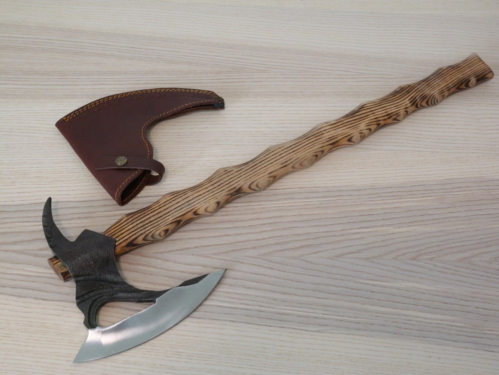 26" Bearded Axe Hand Forged Complete Axe VIking Pickaxe Braided Handle Medieval