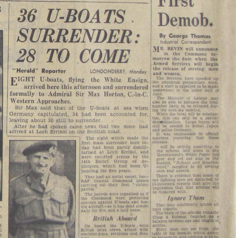 Vintage 1945 German U-Boat Surrender Newspaper