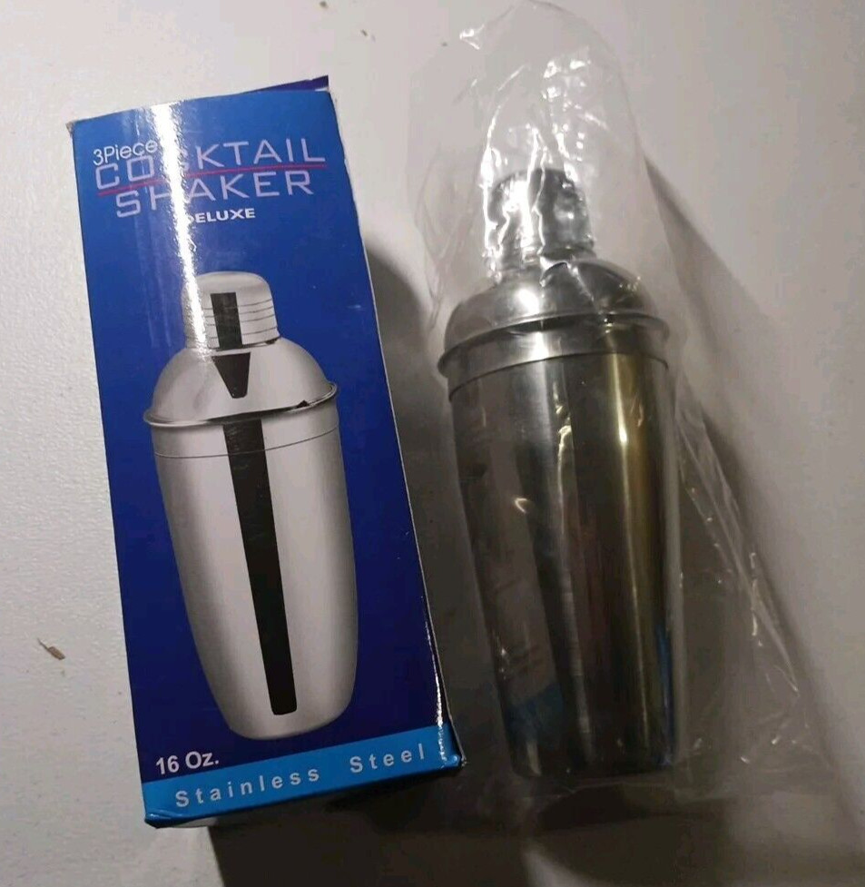 16 oz. TALL STAINLESS STEEL Martini Boston BAR SHAKER 3-Piece Cocktail Mixer Tin