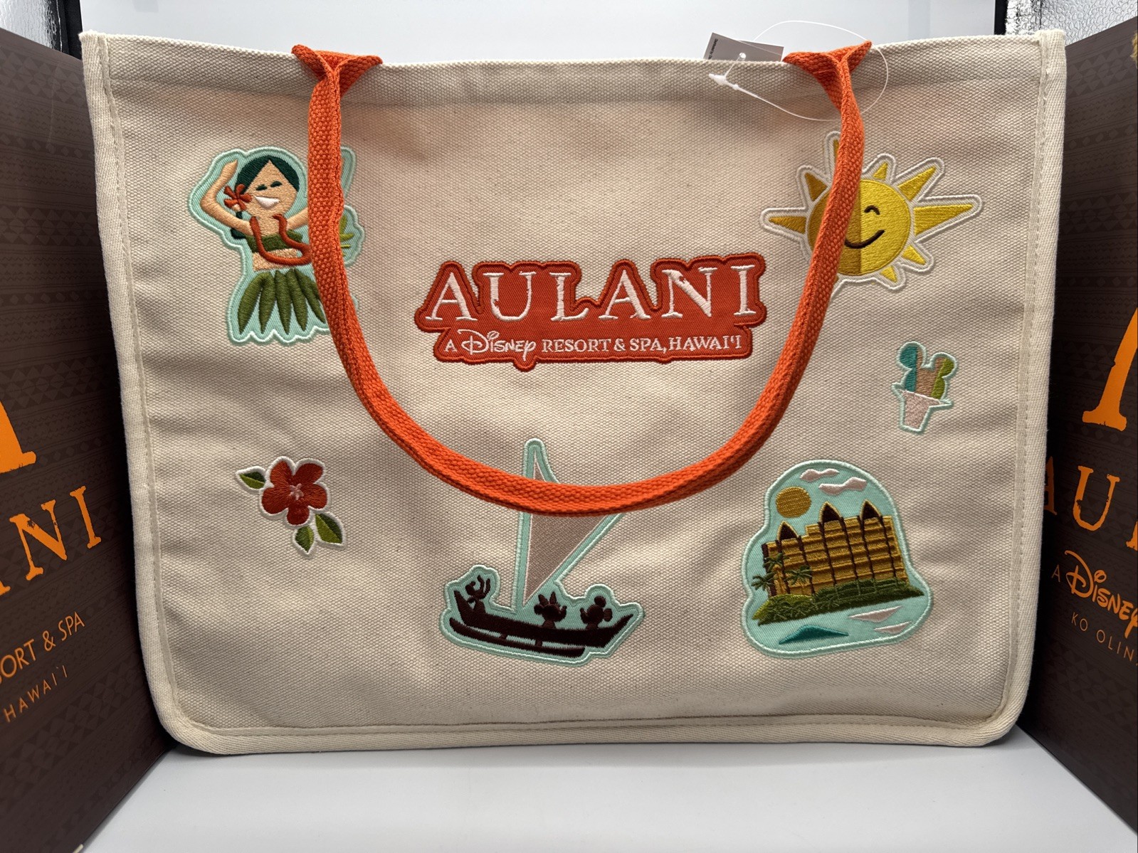 *New Disney Aulani Exclusive Canvas Tote With Patches Shoulder Bag Foldable Flap
