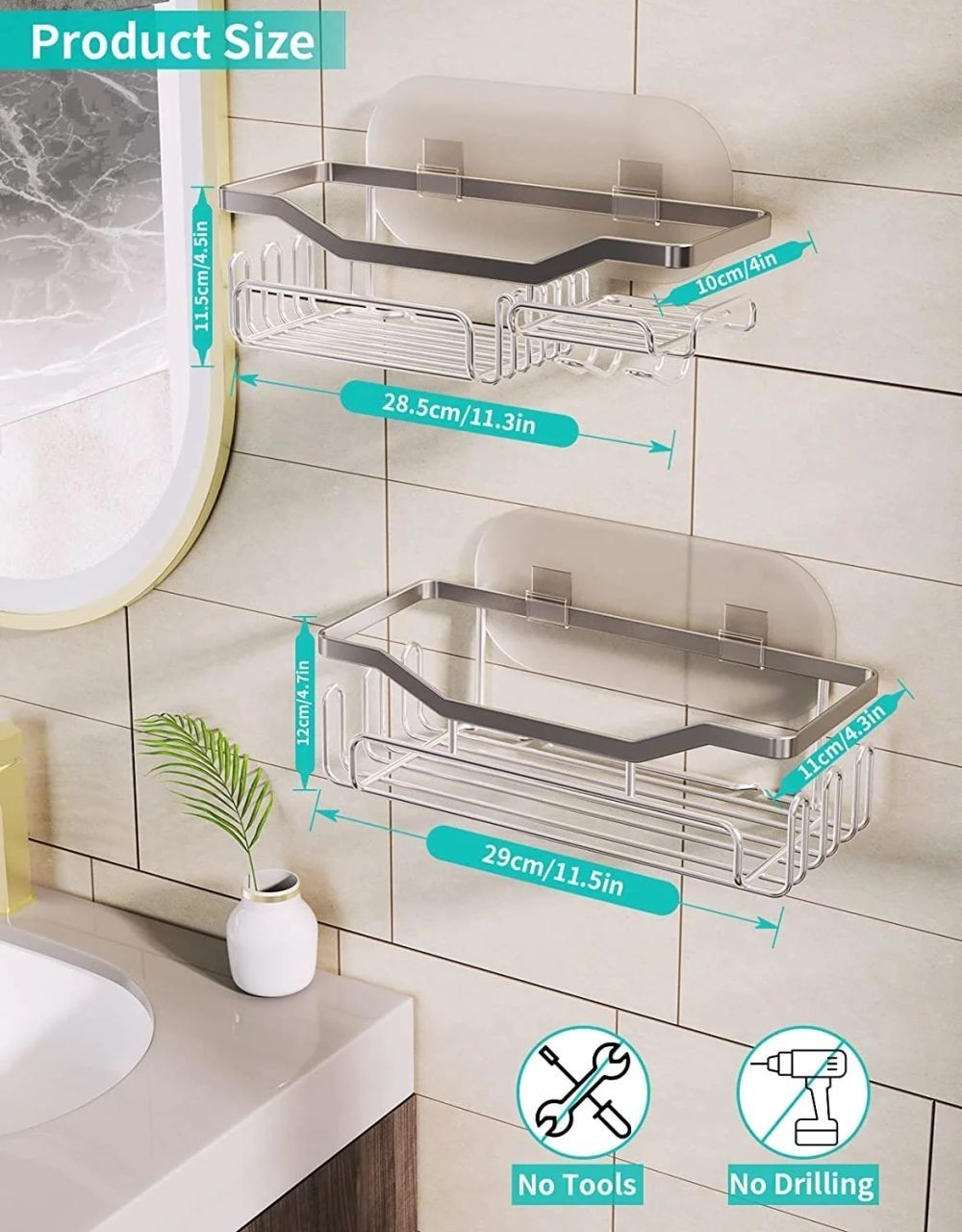 2 Pack Shower Caddy Shelf Bathroom Basket Bath Storage Holder Organizer Rack NEW