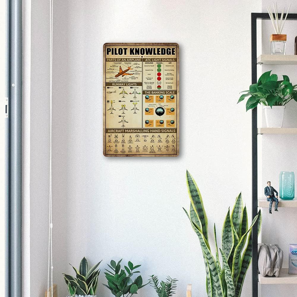 Retro Pilot Knowledge Metal Signs Vintage Airplane Decor for Home Aviation Art W