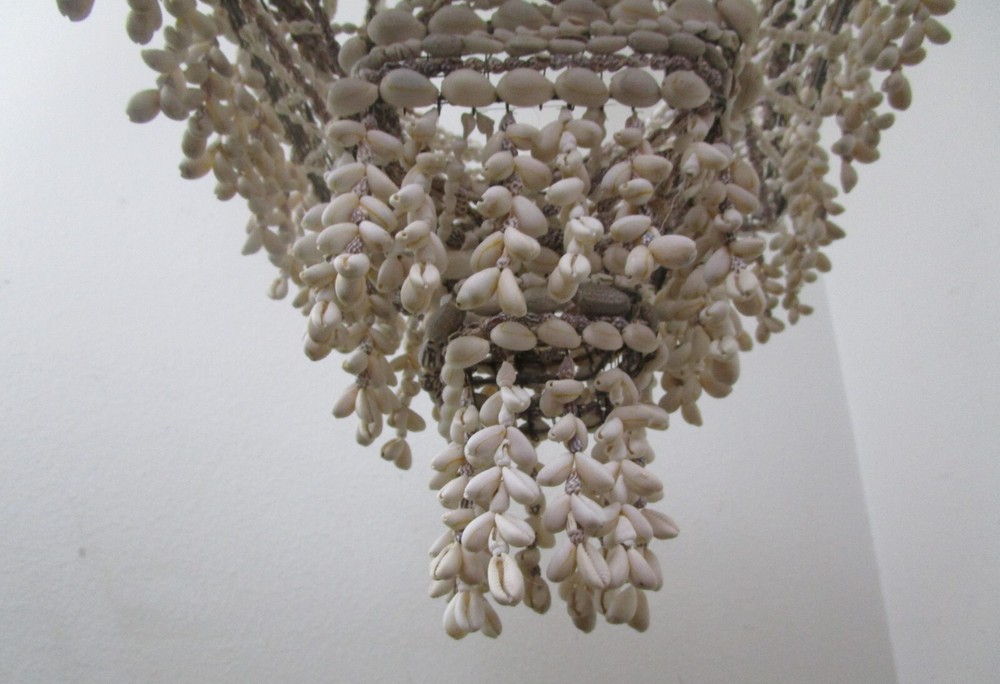 Mid Century Cowrie Shell Hanging Macrame Boho Plant Holder 4 Ft